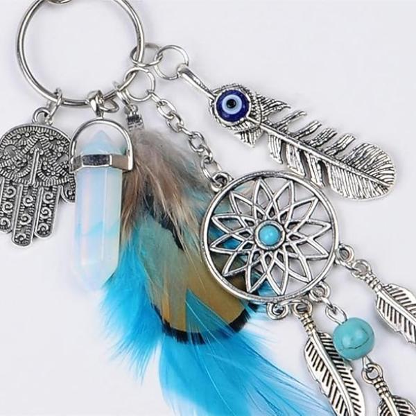 Boho feather keychain dream catcher charm decorative bag accessory